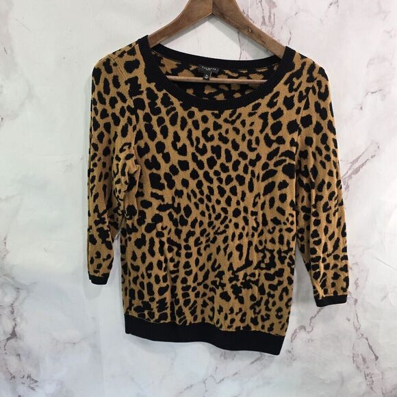 Talbots Sweater Womens Small P Brown Leopard Cheetah Animal Petite - Picture 1 of 10